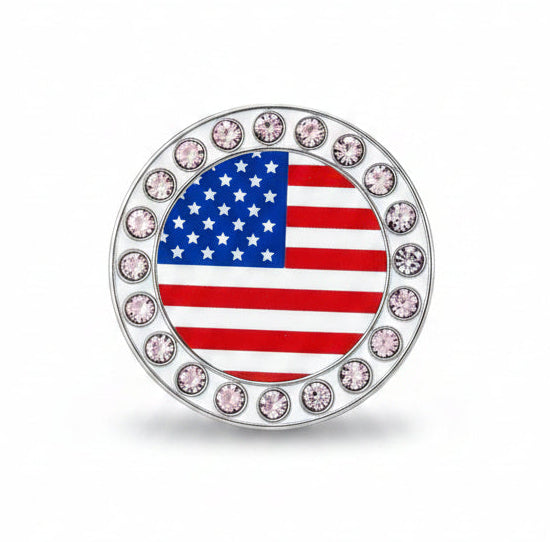 Best Of Golf America Crystal Rim Ball Marker - American Flag - Red, White, or Blue Rim