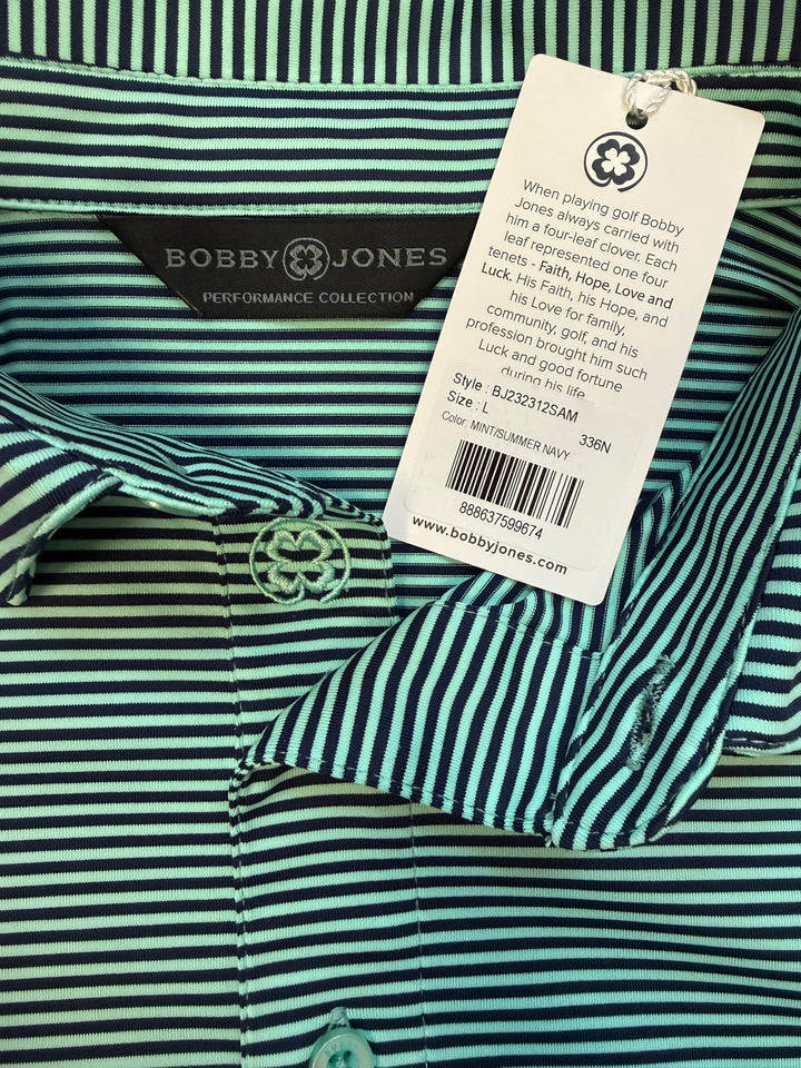 Bobby Jones Performance Tonal Striped Polo - Summer Navy/Mint - Large