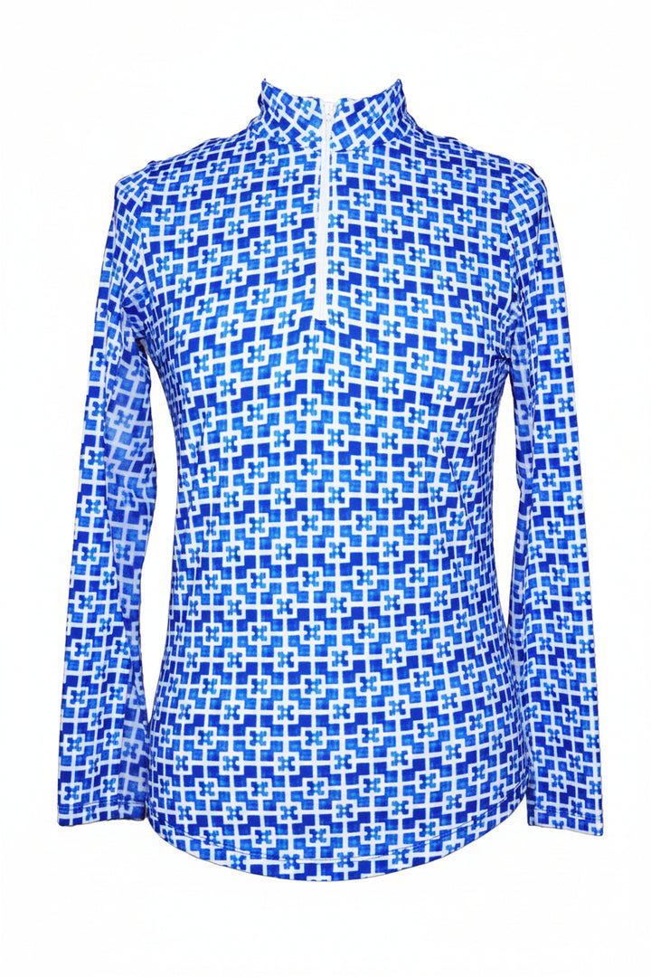 G-Lifestyle Tonal Tiles Mock Long Sleeve - Blue/White - Skorzie