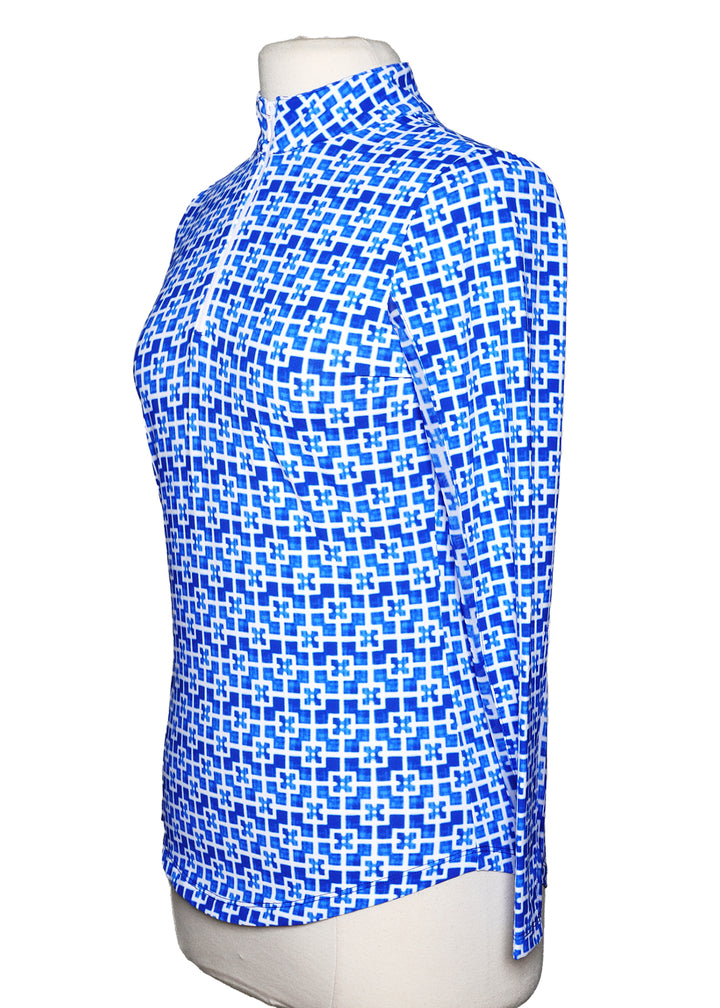 G-Lifestyle Tonal Tiles Mock Long Sleeve - Blue/White - Skorzie