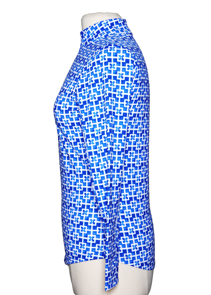 G-Lifestyle Tonal Tiles Mock Long Sleeve - Blue/White - Skorzie
