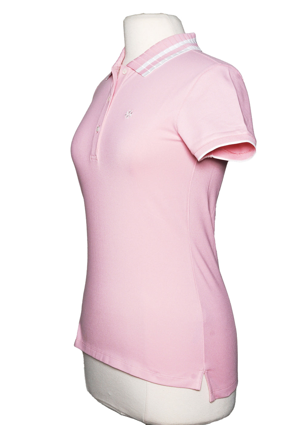 Tory Sport Pique Pleated Colar Polo - Pink/White - Size Small - Skorzie