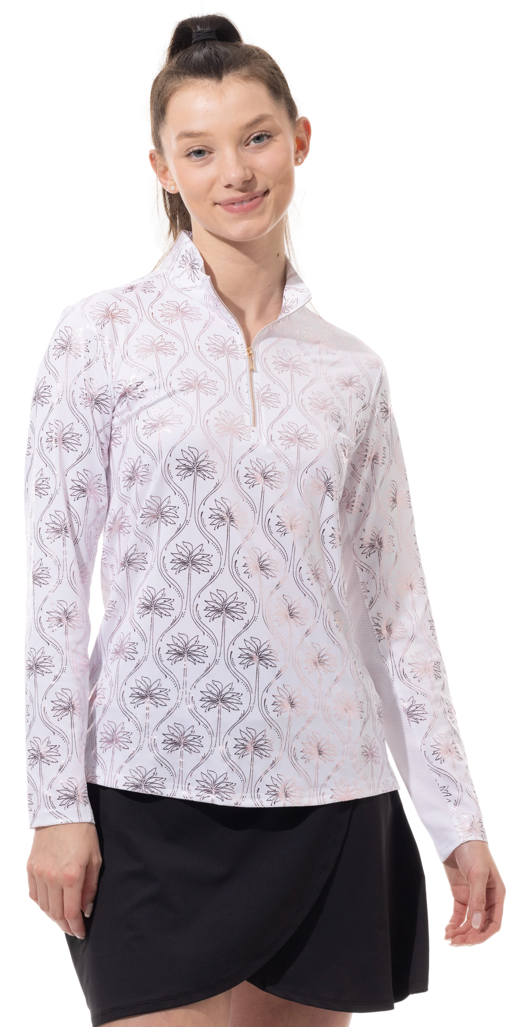 SanSoleil SolShine Foil Print Mock Top - Mirage White Rose Gold - Skorzie