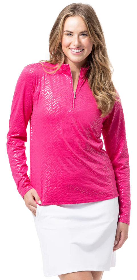 SanSoleil SolShine Foil Print Mock Top - Chevy Pink - Skorzie