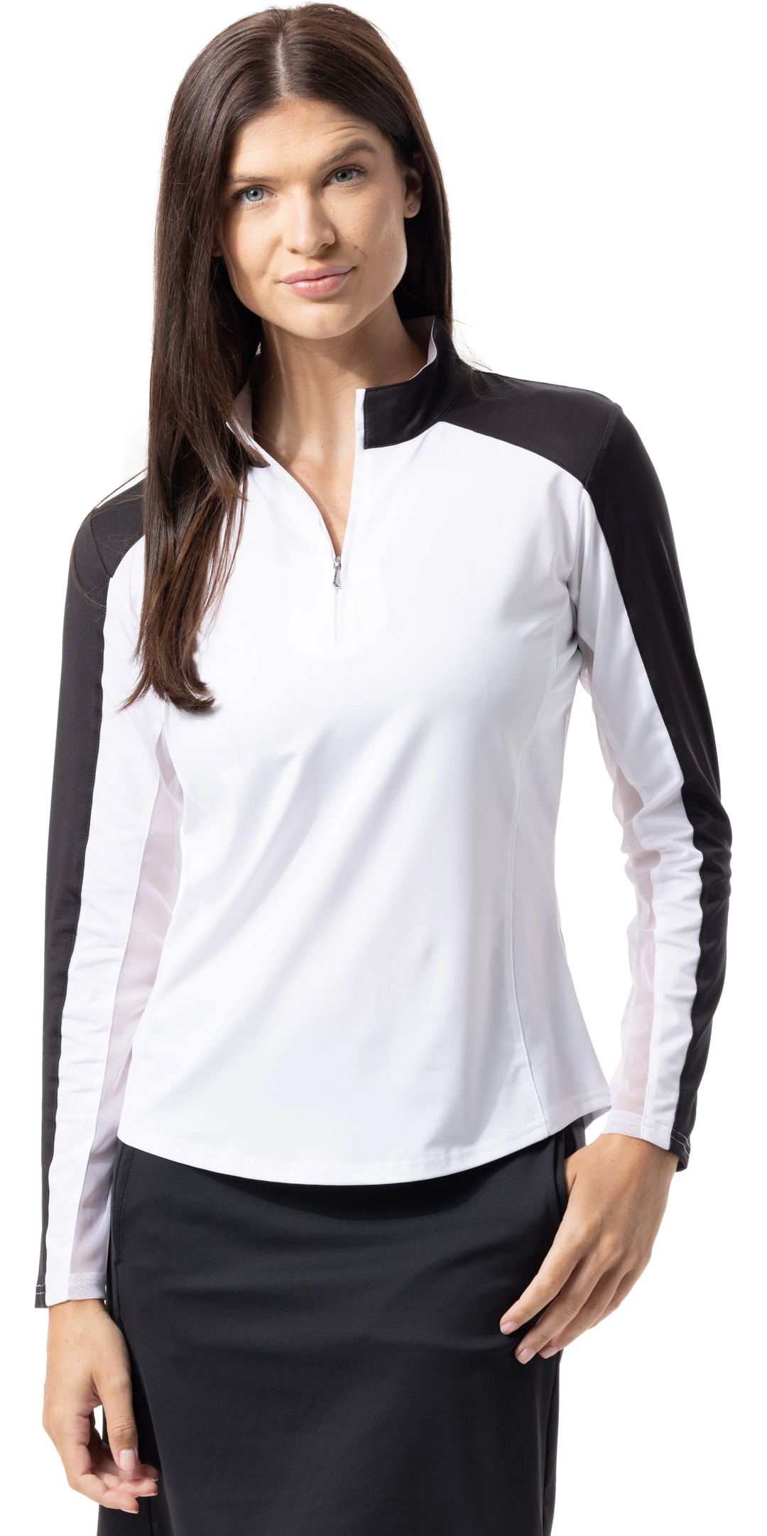 SanSoleil Sunglow Color Block Mock Top - Black/White - Skorzie