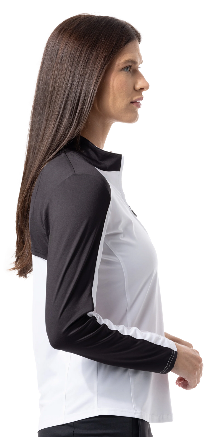 SanSoleil Sunglow Color Block Mock Top - Black/White - Skorzie