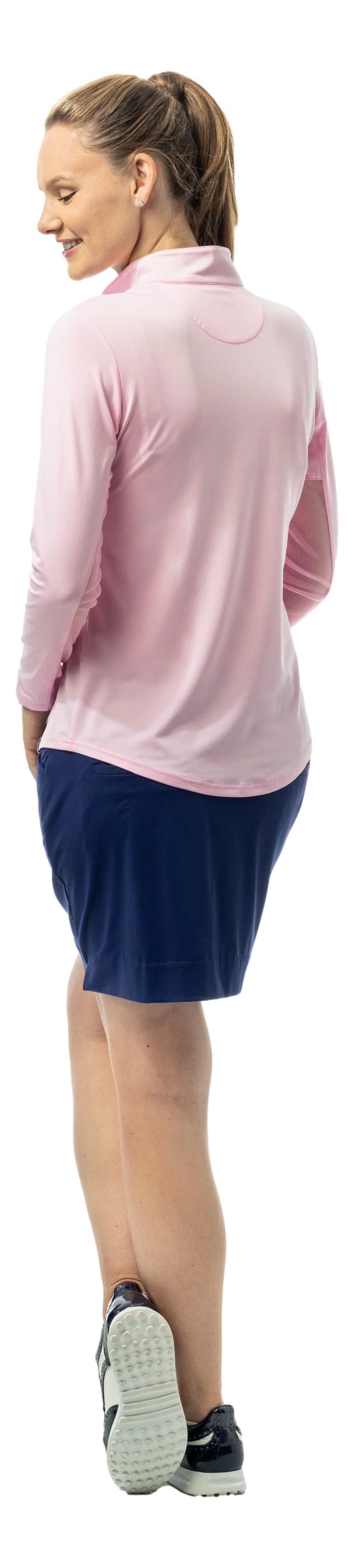SanSoleil Sunglow Print Piping Mock - Pink Flamingo - Fa La La