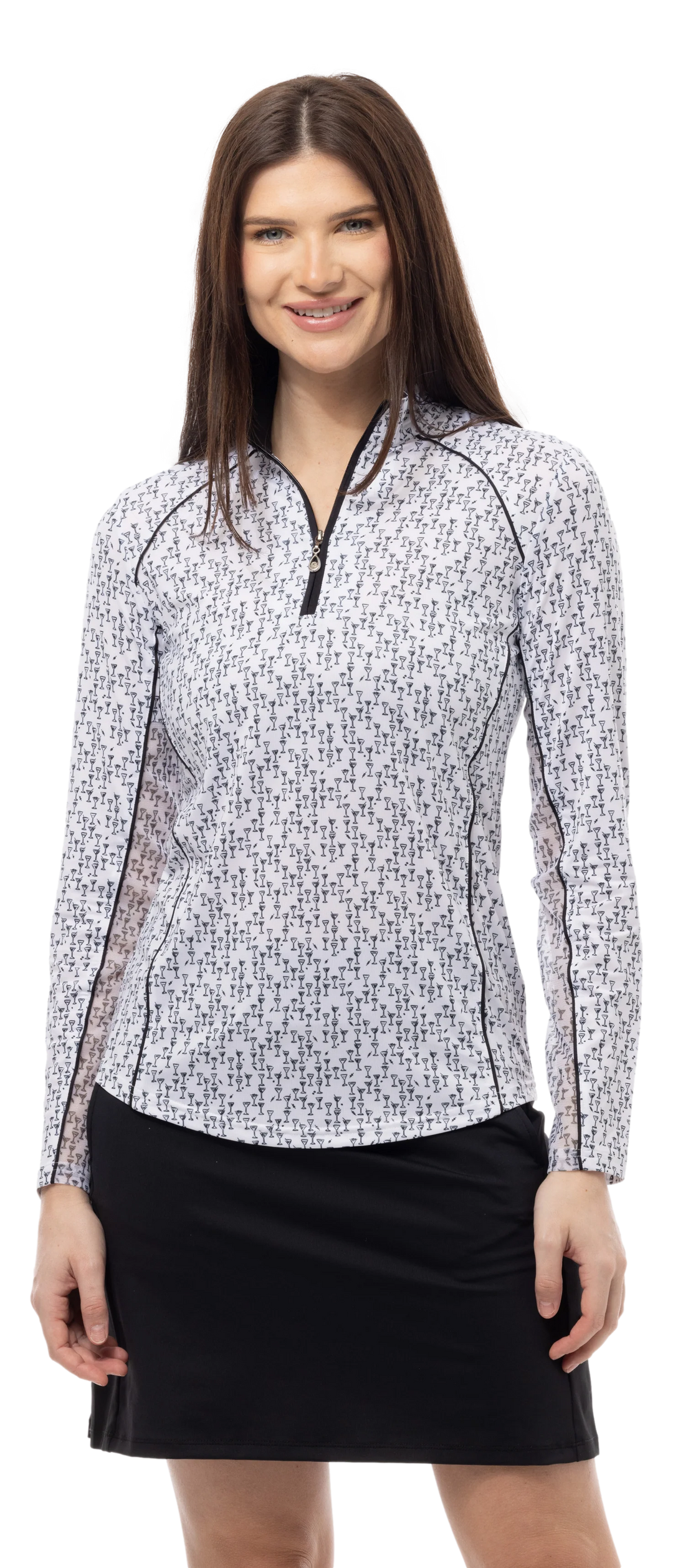 SanSoleil Sunglow Print Piping Mock - Margarita - Black