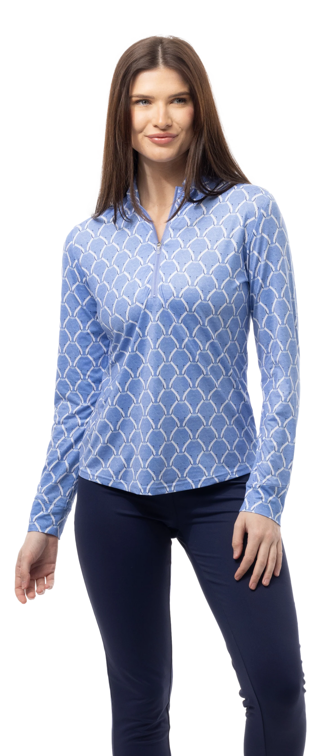 SanSoleil SolMelange L/S Print Mock - Pedigree Periwinkle - Skorzie