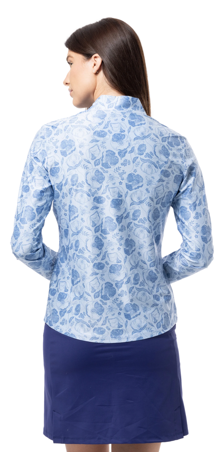SanSoleil SolMelange L/S Print Mock - Queen Bee Blue - Skorzie