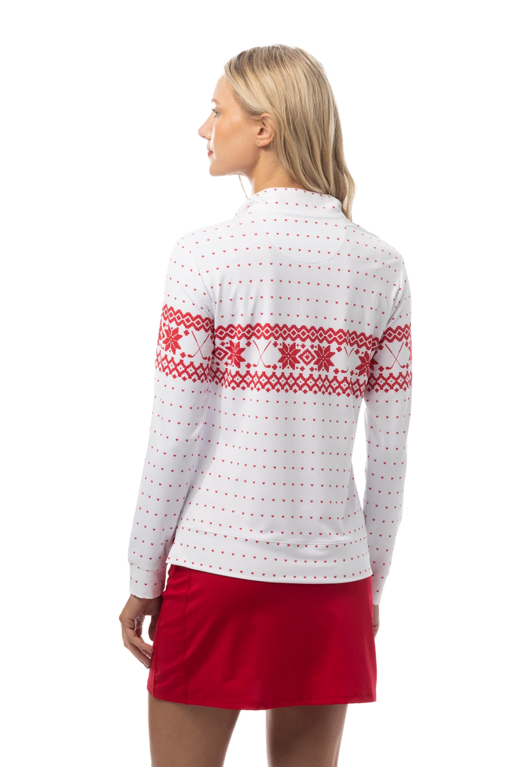 SanSoleil Quarter Zip Mock Top - Fair Isle Red - Skorzie