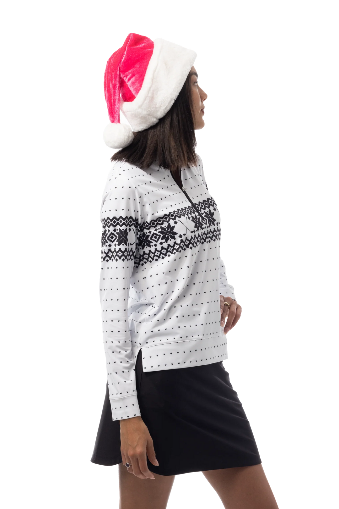 SanSoleil Quarter Zip Mock Top - Fair Isle Black - Skorzie