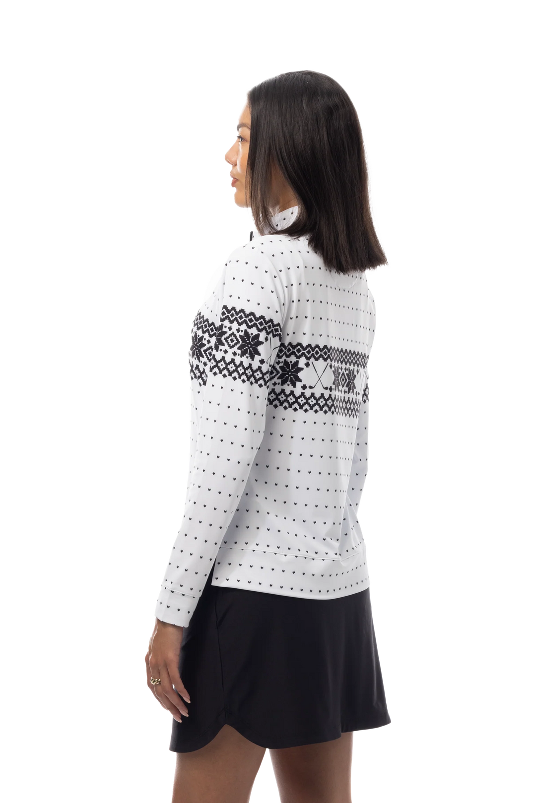 SanSoleil Quarter Zip Mock Top - Fair Isle Black - Skorzie
