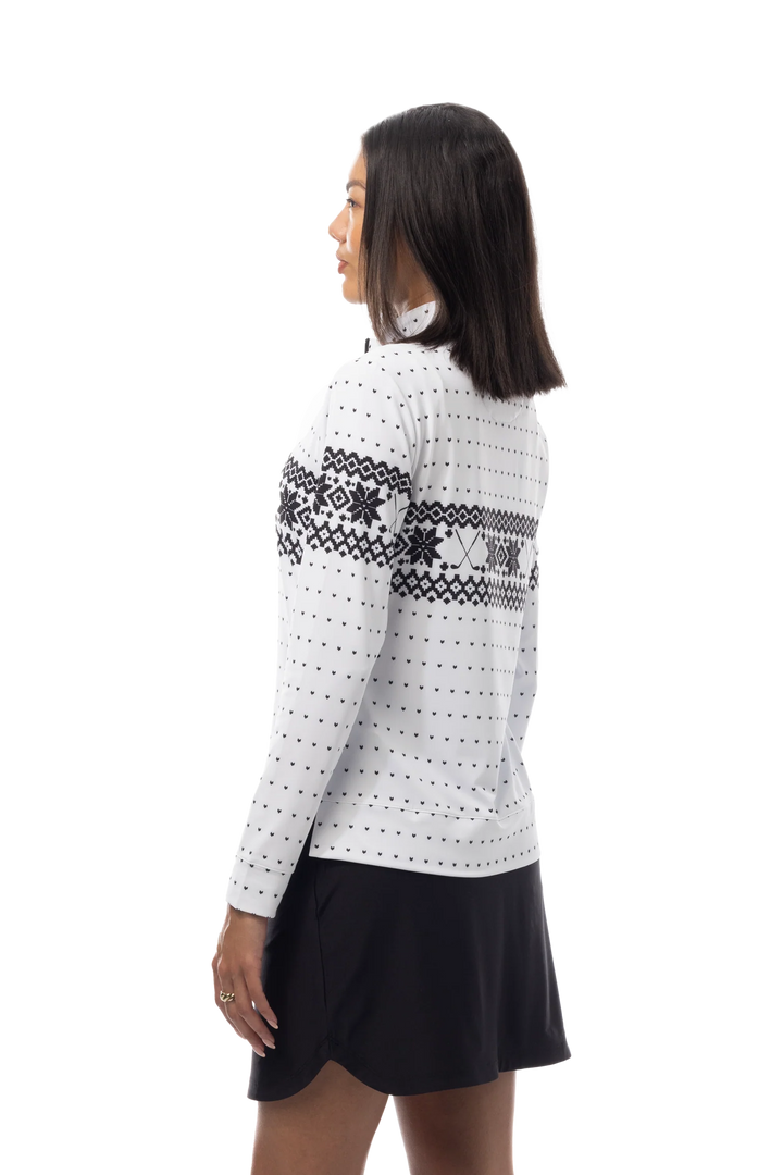 SanSoleil Quarter Zip Mock Top - Fair Isle Black - Skorzie