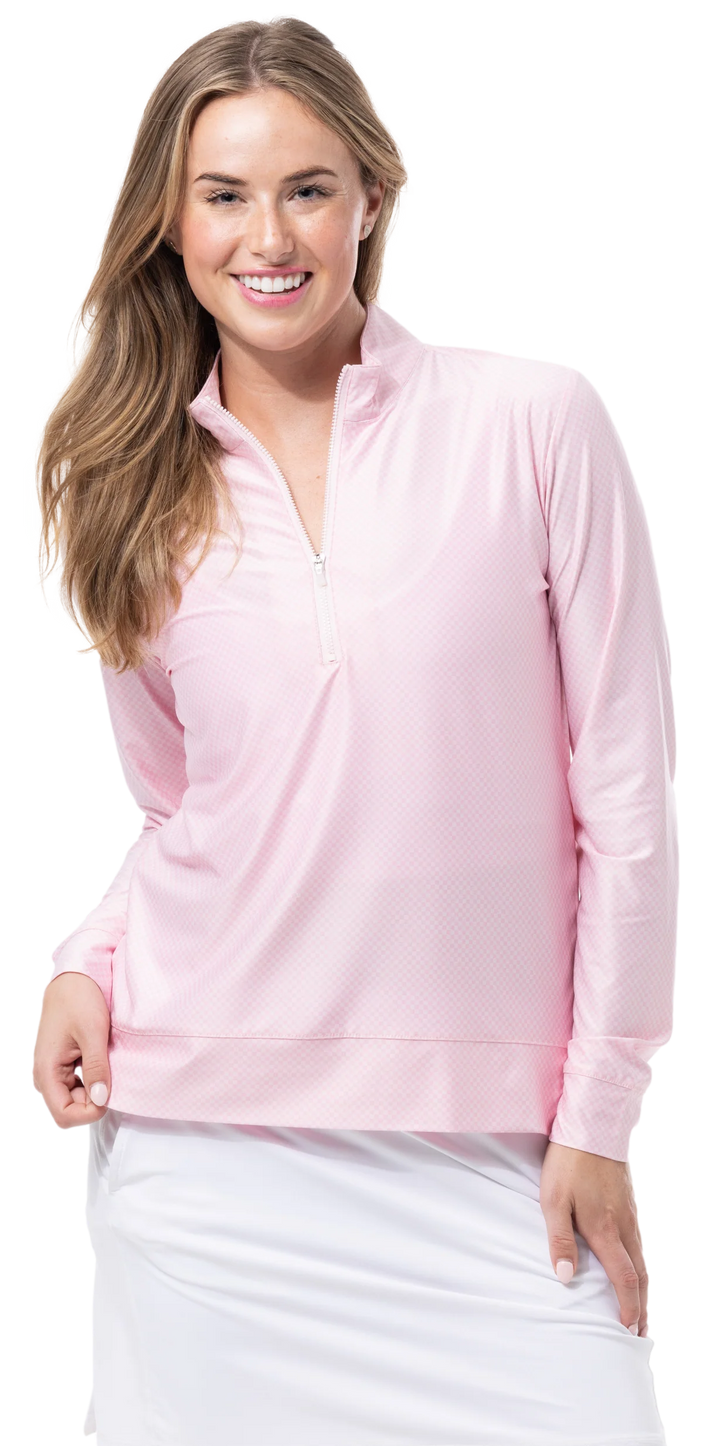 SanSoleil SolMelange 1/4 Zip Pullover - Rose Quartz Check - Skorzie