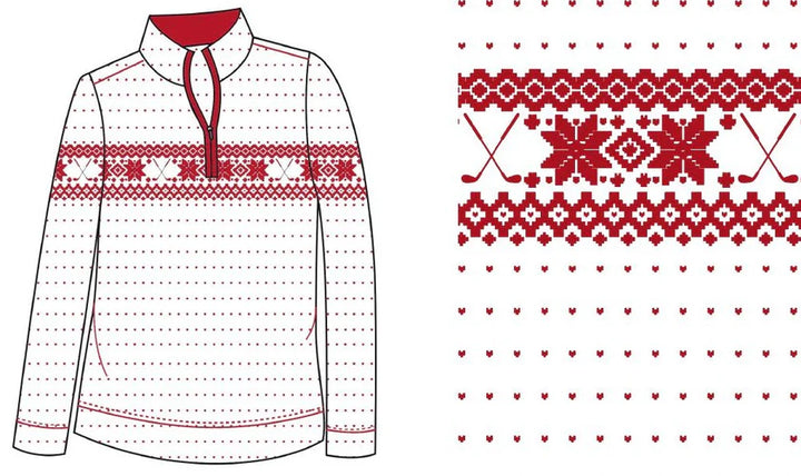 SanSoleil Quarter Zip Mock Top - Fair Isle Red - Skorzie