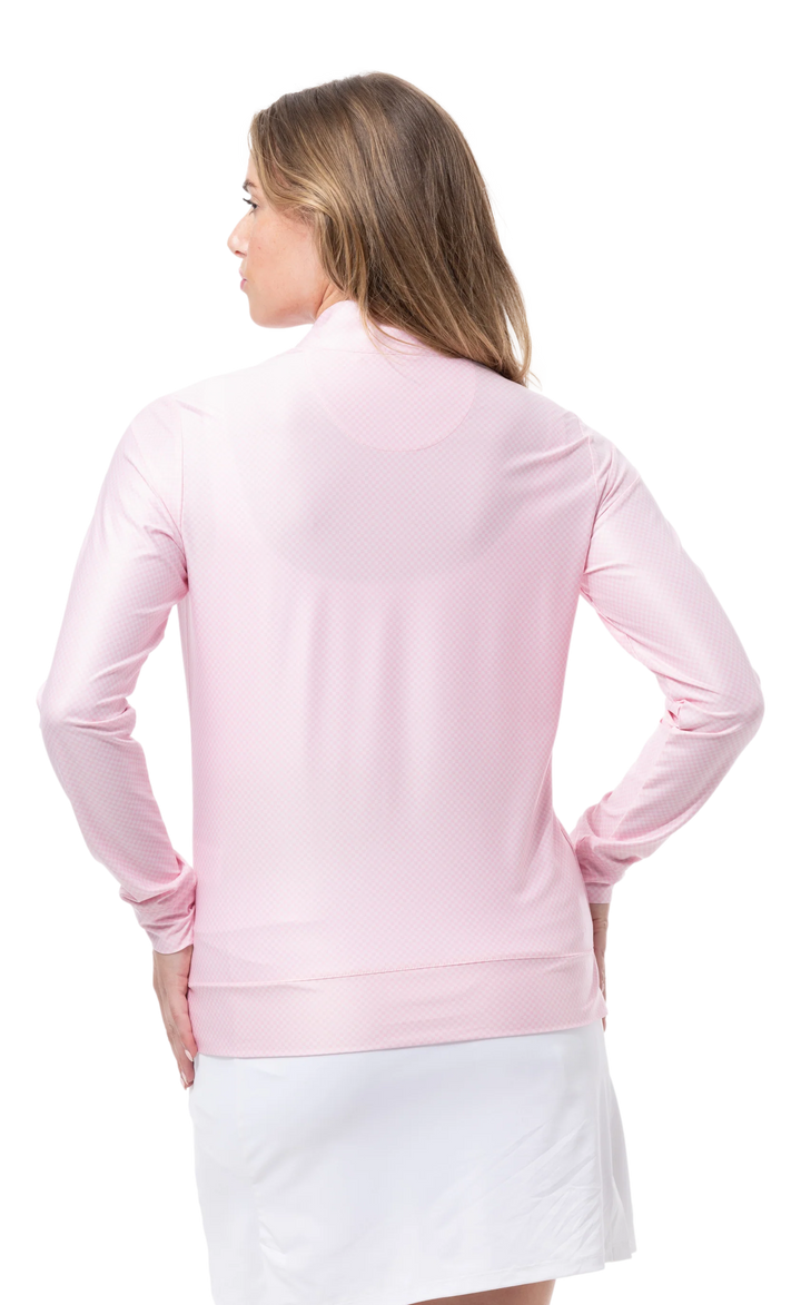 SanSoleil SolMelange 1/4 Zip Pullover - Rose Quartz Check - Skorzie