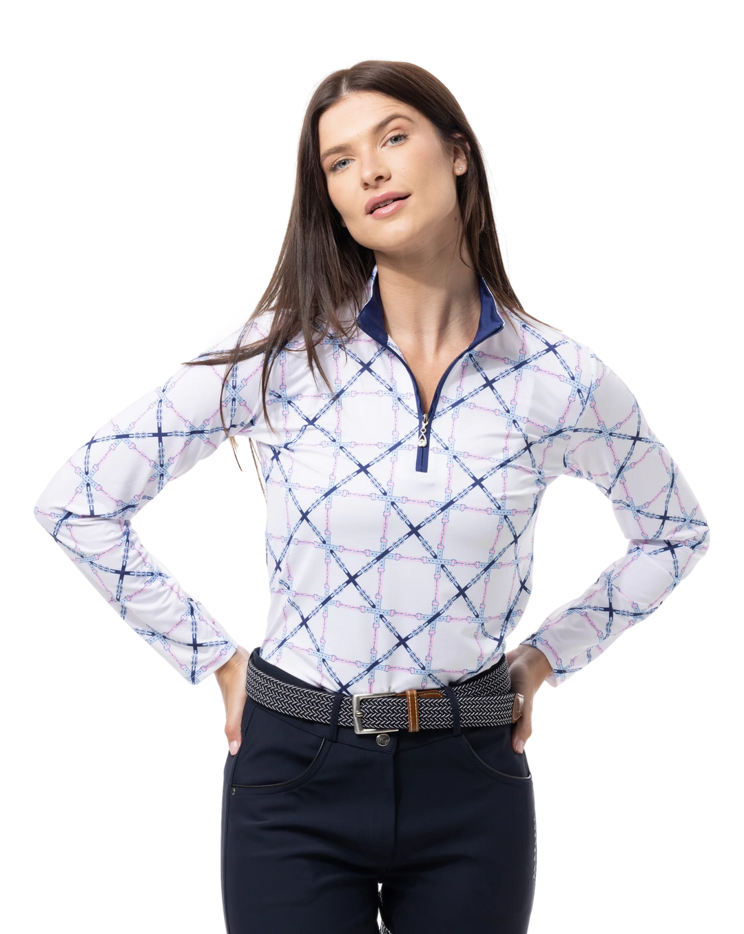 SanSoleil SolCool Print Mock Top  - Beltway Navy - Skorzie