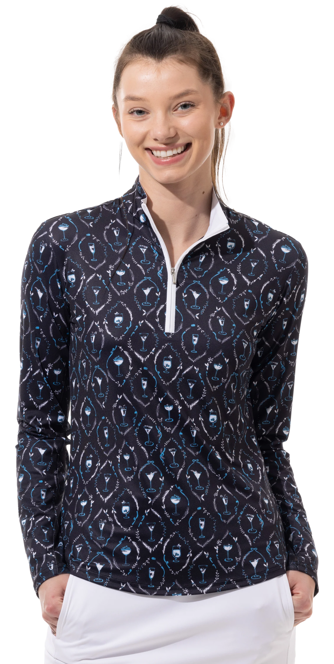 SanSoleil SolCool Print Mock Top  - Oh What Fun Black - Skorzie