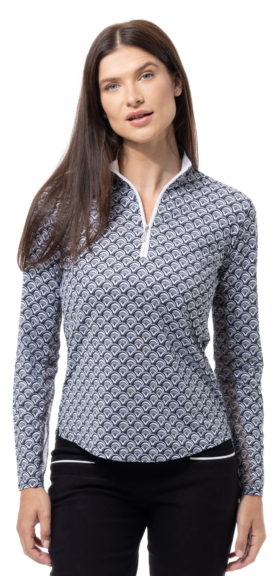 SanSoleil SolCool Long Sleeve Print Mock - Sheltee Black - Skorzie