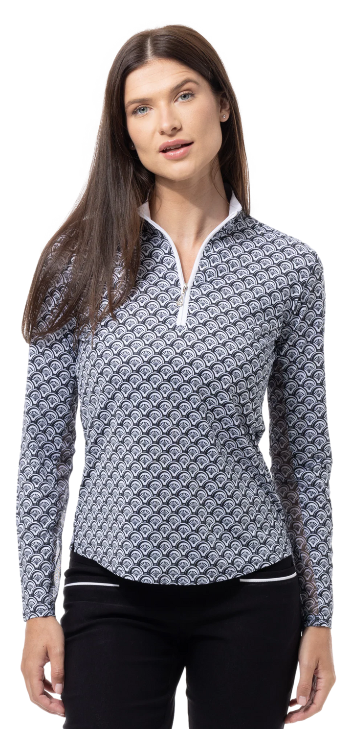 SanSoleil SolCool Long Sleeve Print Mock - Sheltee Black - Skorzie