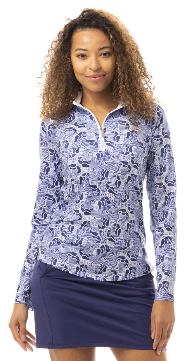 SanSoleil SolCool Print Mock Top - Horsin Around Blue - Skorzie