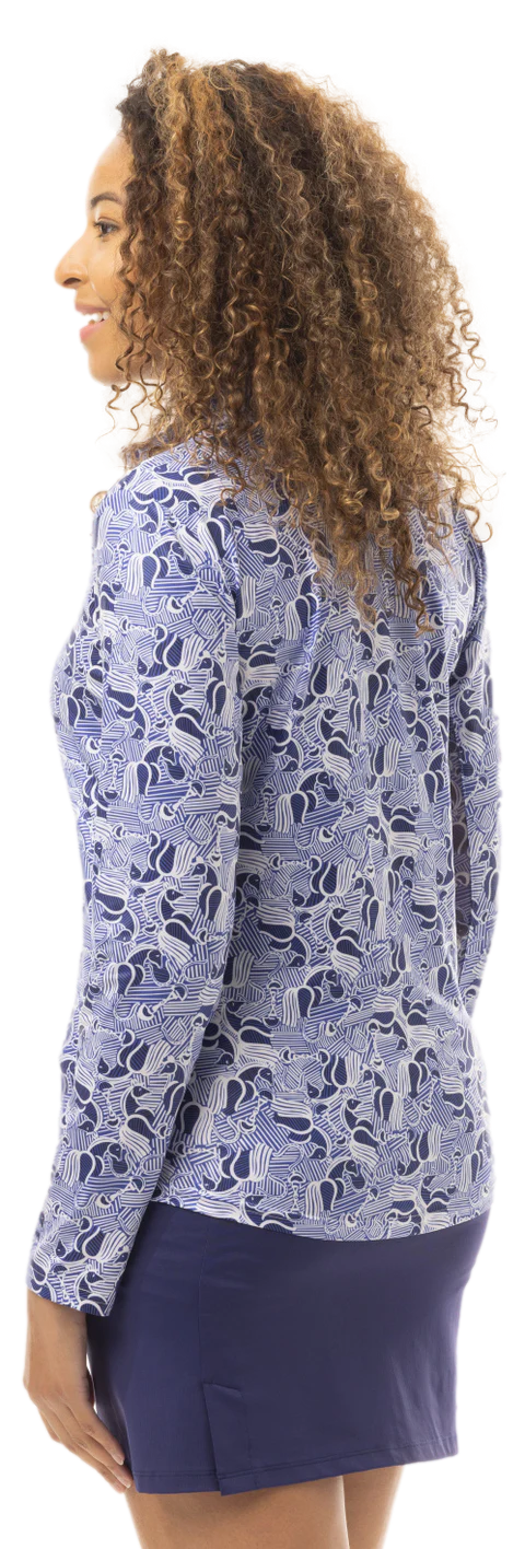 SanSoleil SolCool Print Mock Top - Horsin Around Blue - Skorzie