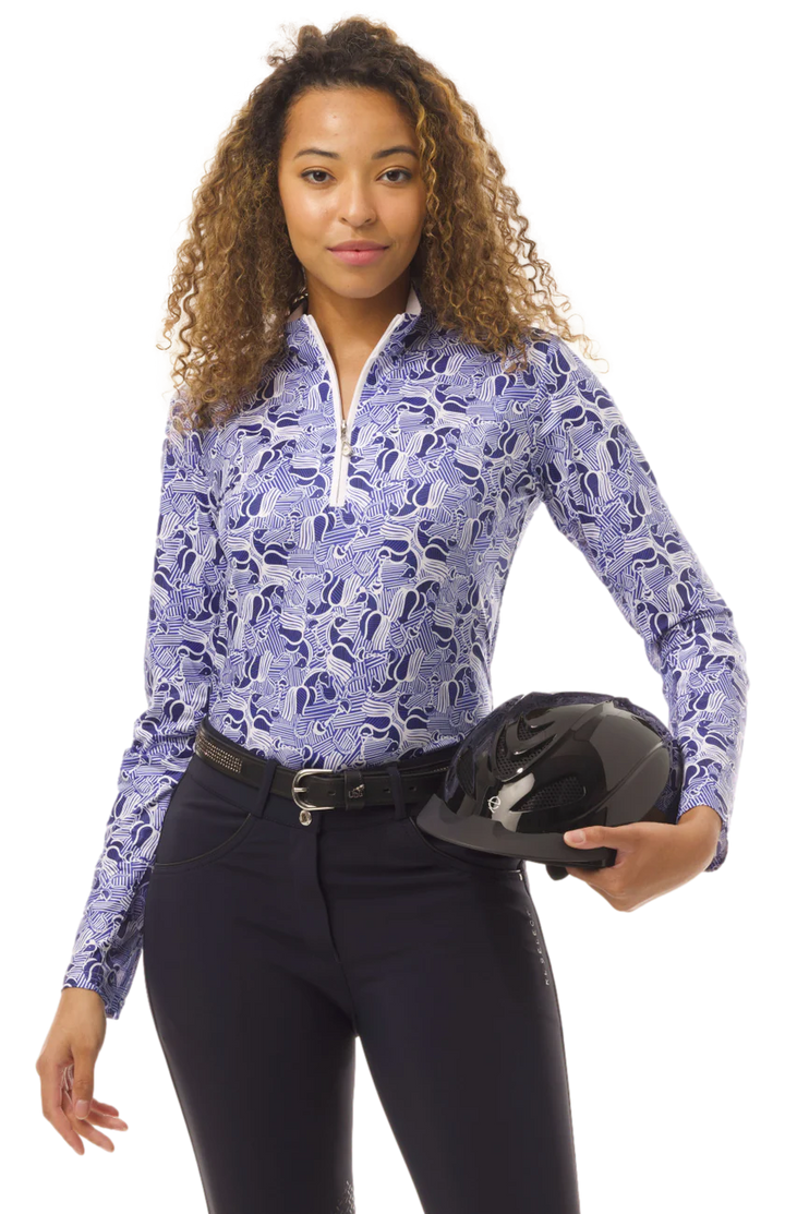 SanSoleil SolCool Print Mock Top - Horsin Around Blue - Skorzie