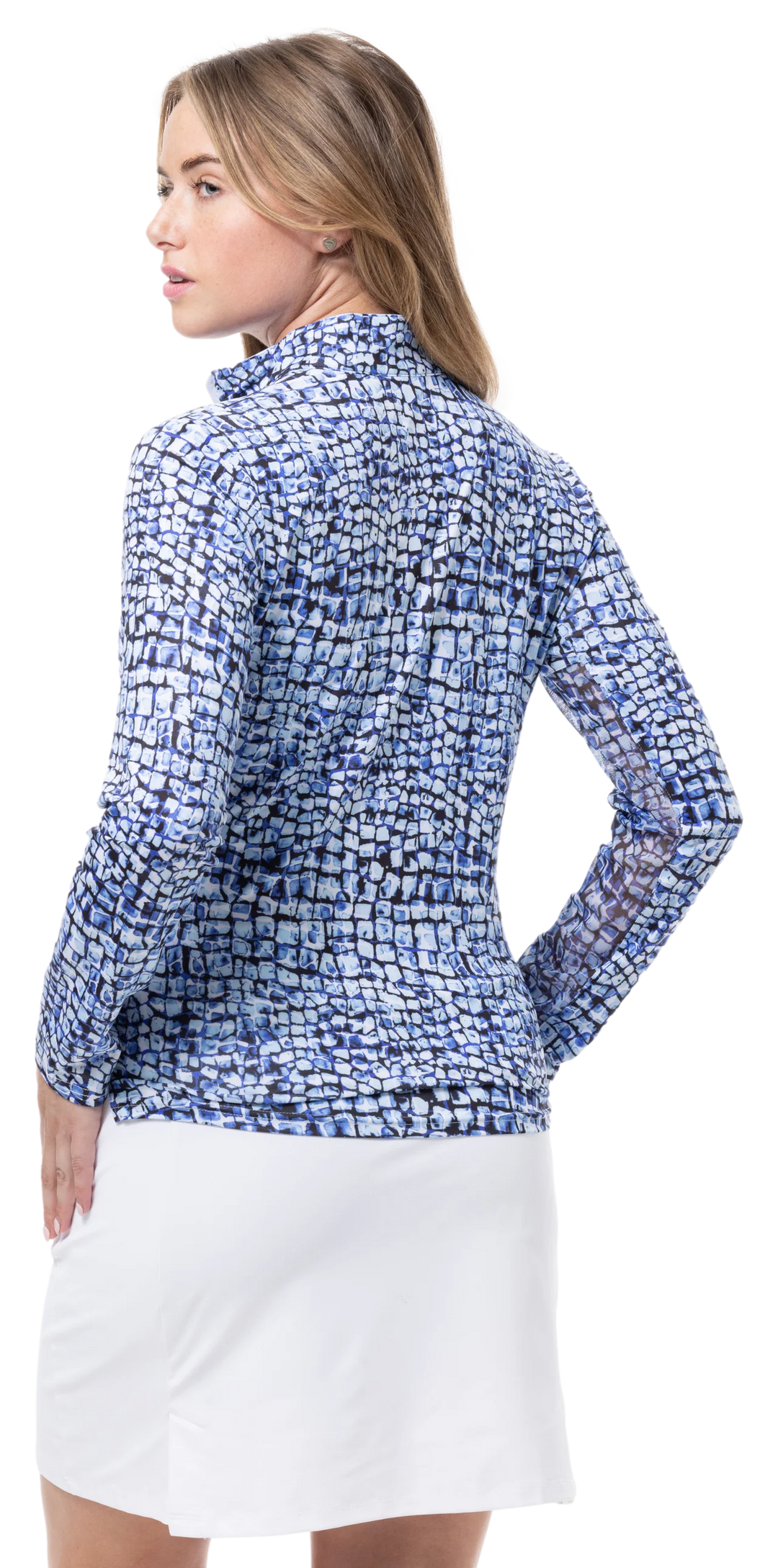 SanSoleil SolCool Print Mock Top - Cubicle Blue - Skorzie