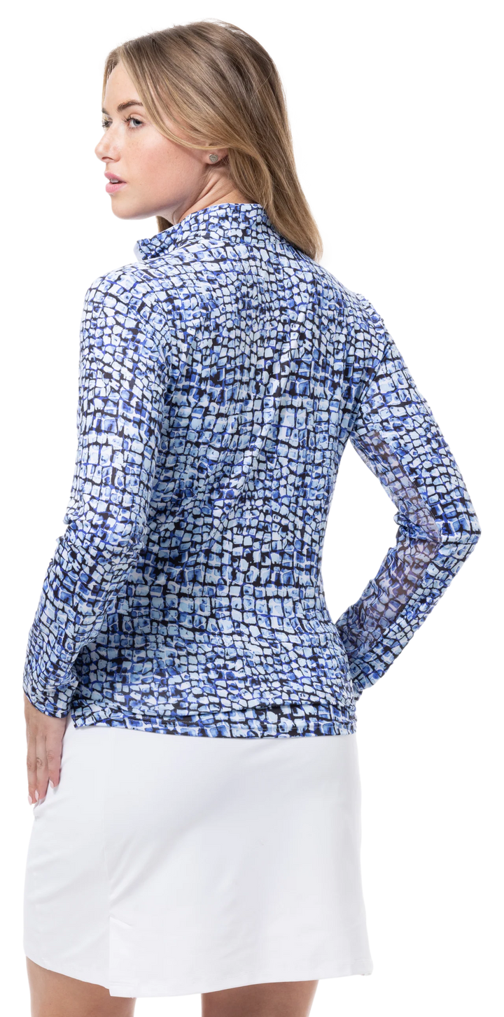 SanSoleil SolCool Print Mock Top - Cubicle Blue - Skorzie