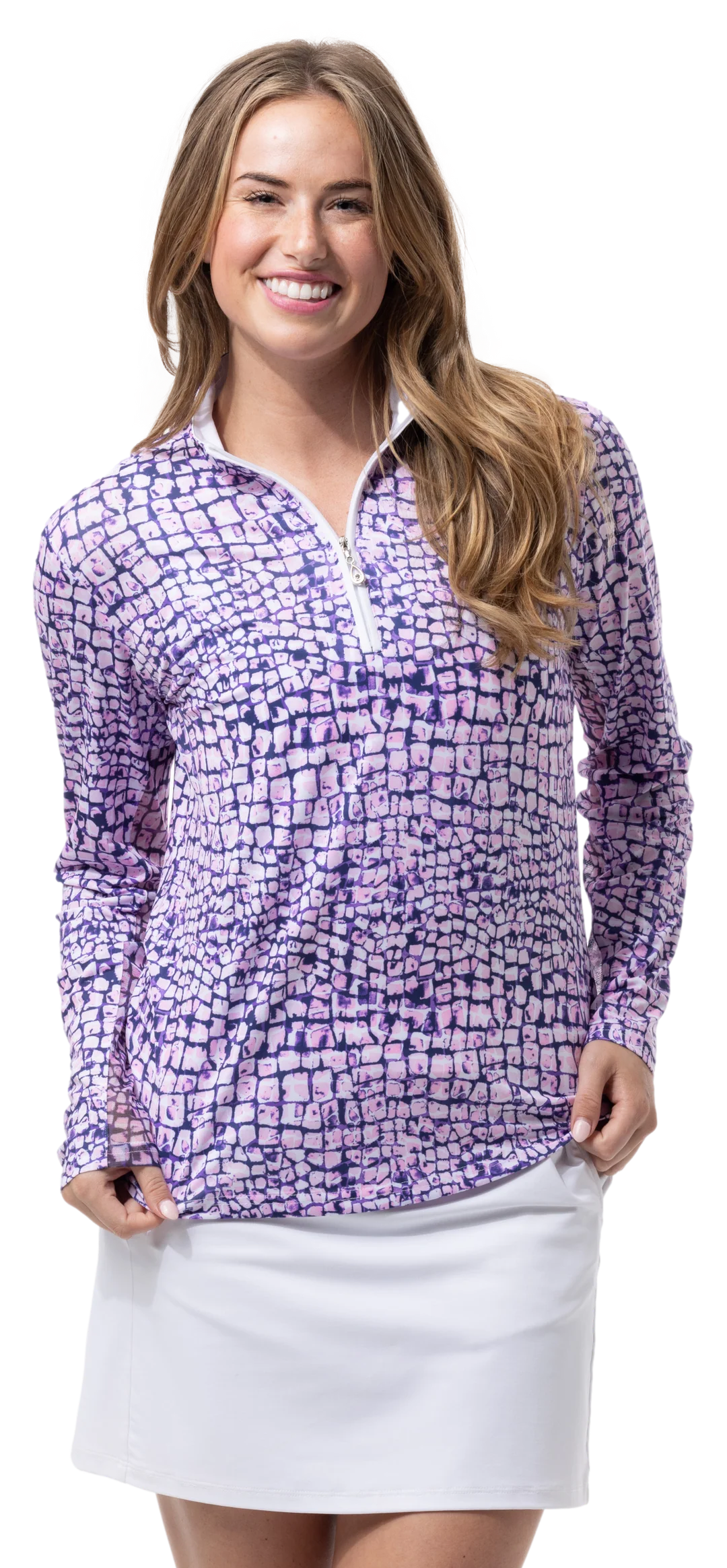 SanSoleil SolCool Print Mock Top - Cubicle Pink - Skorzie