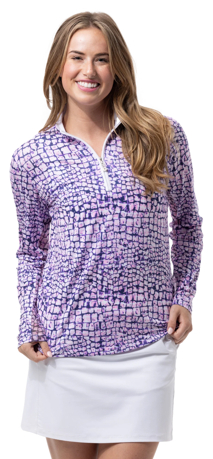 SanSoleil SolCool Print Mock Top - Cubicle Pink - Skorzie