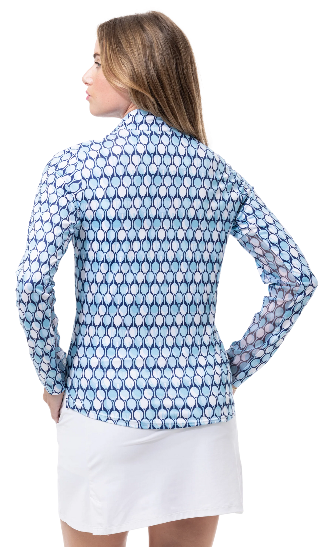SanSoleil SolCool Print Mock Top  - Racqueteer Blue - Skorzie