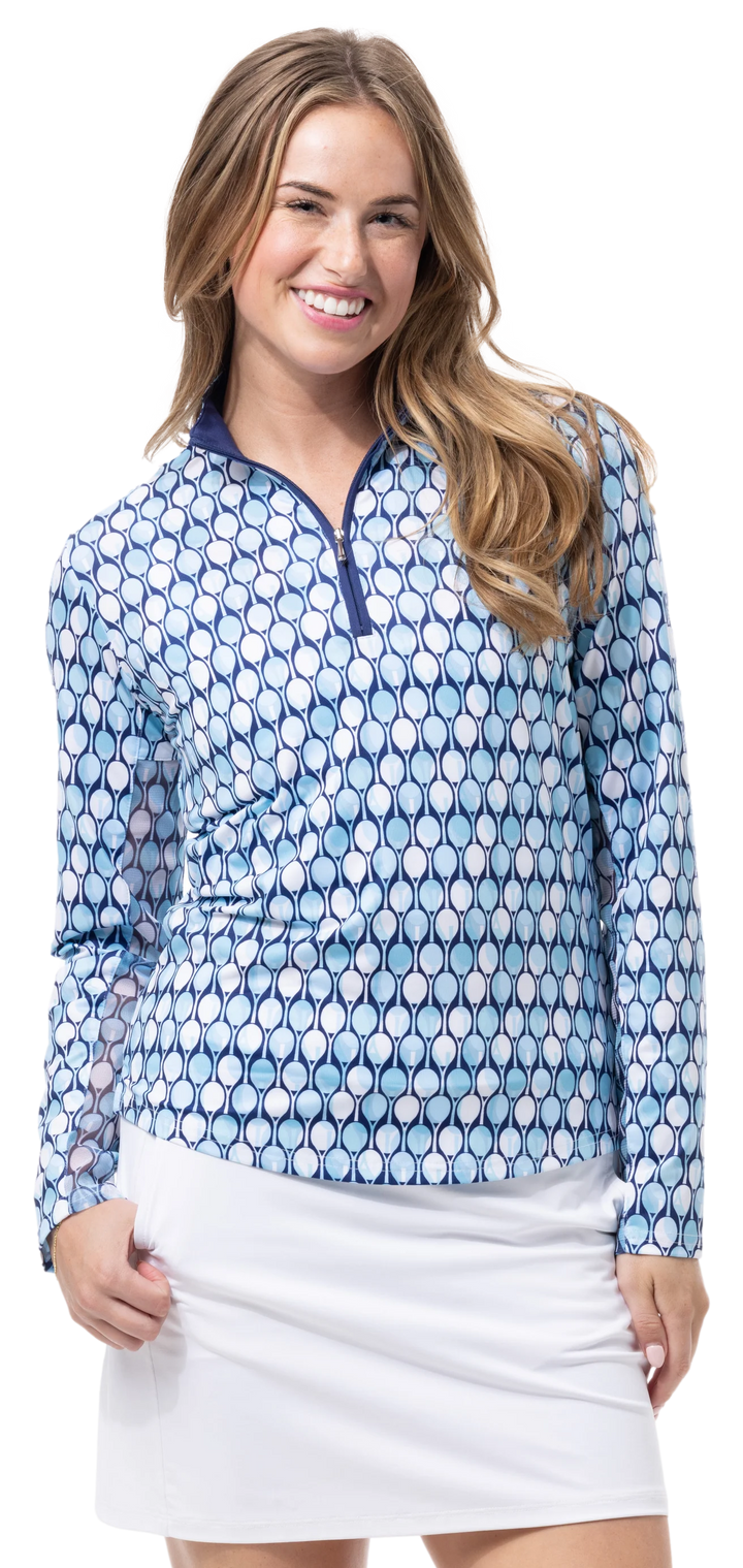 SanSoleil SolCool Print Mock Top  - Racqueteer Blue - Skorzie