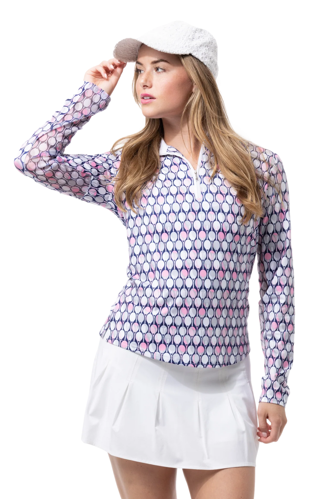 SanSoleil SolCool Print Mock Top  - Racqueteer Pink - Skorzie