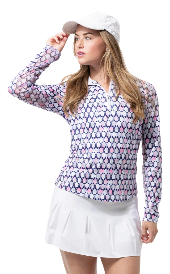 SanSoleil SolCool Print Mock Top  - Racqueteer Pink - Skorzie