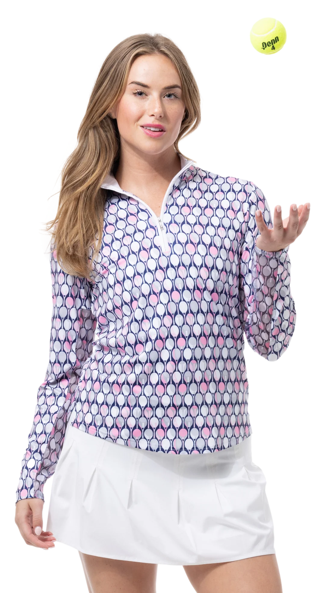 SanSoleil SolCool Print Mock Top  - Racqueteer Pink - Skorzie