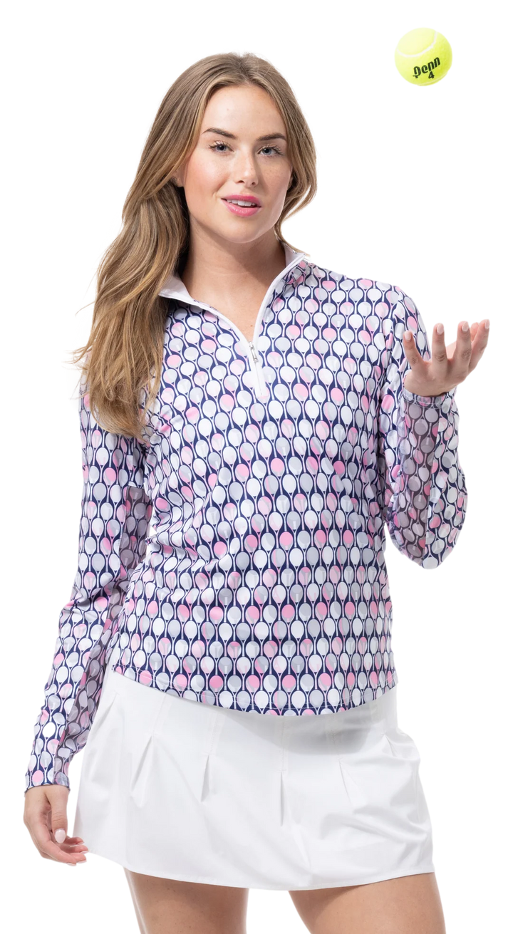 SanSoleil SolCool Print Mock Top  - Racqueteer Pink - Skorzie