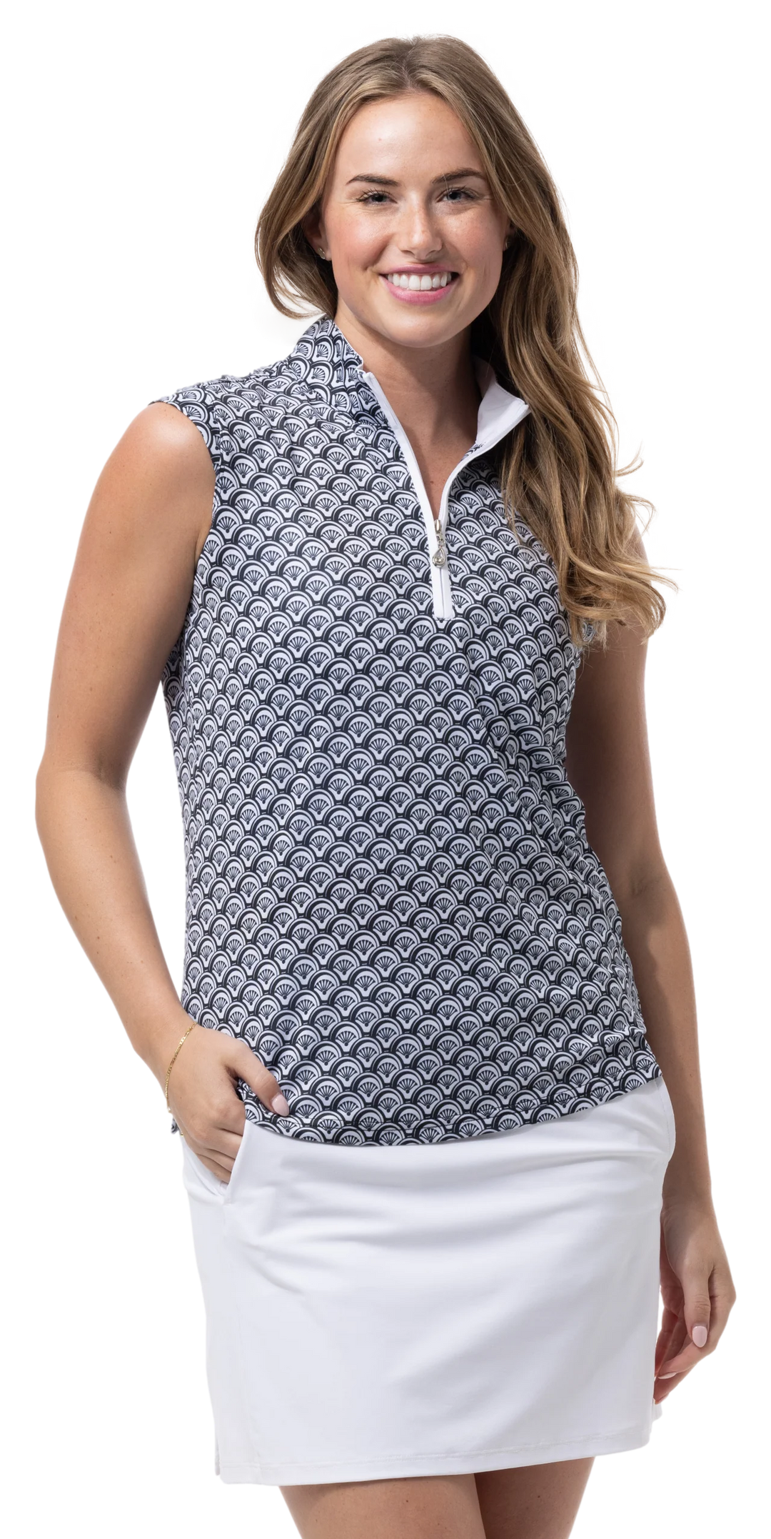 SanSoleil SolCool Sleeveless Mock Top - Shelltee Black - Skorzie