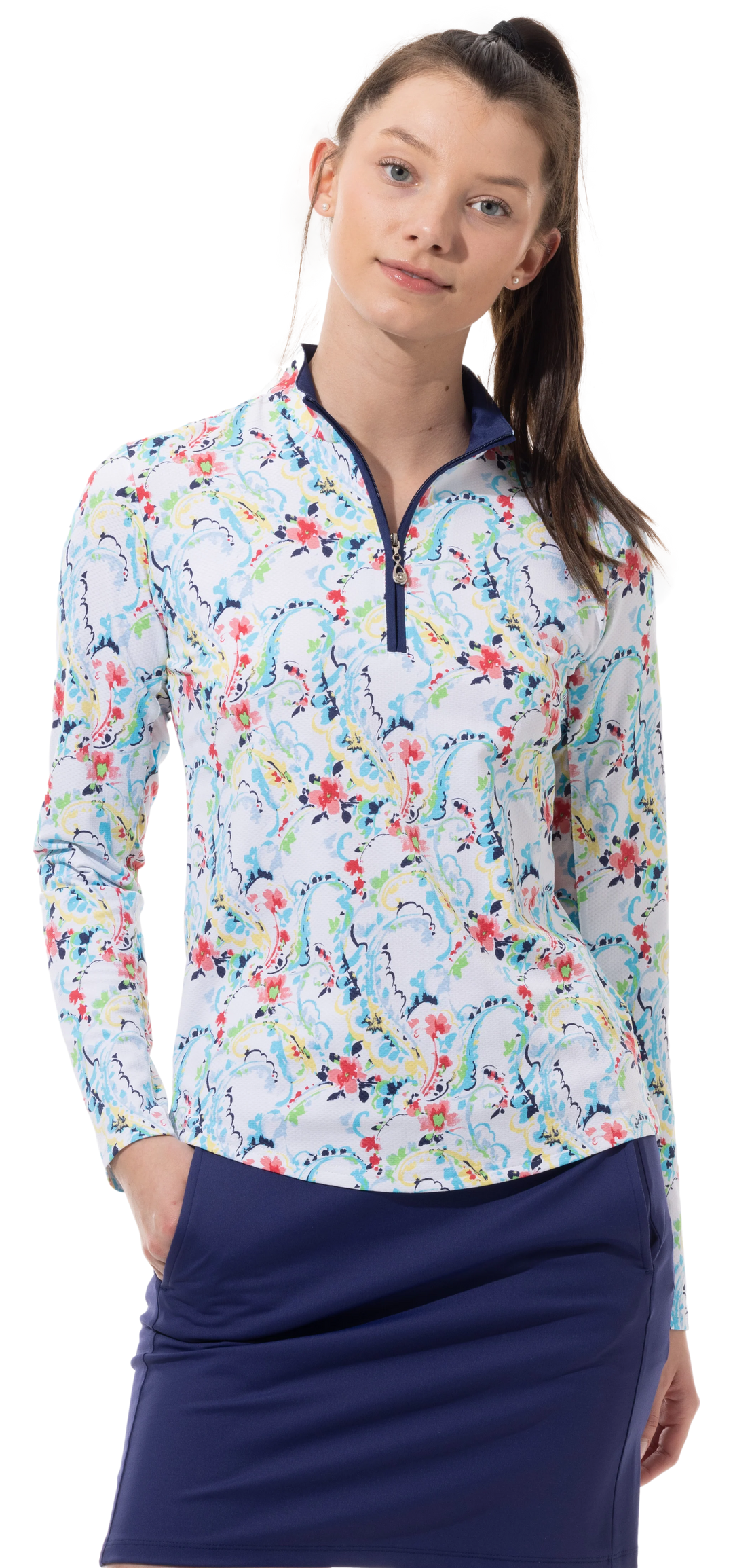 SanSoleil Soltek Lux Long Sleeve Print Mock - Chantily Multi - Skorzie