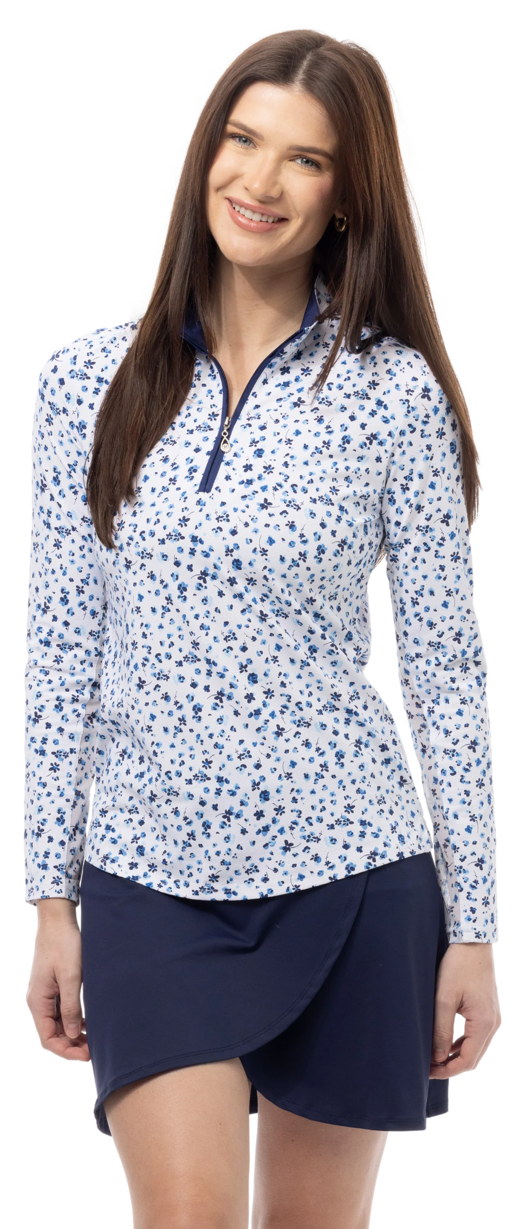 SanSoleil Soltek Lux L/S Print Mock - Grassland Blue - Skorzie