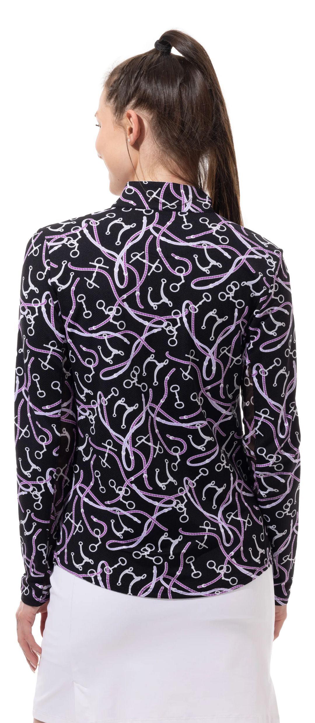 SanSoleil SolTek Lux Long Sleeve Print Mock Top - Free Rein Black - Skorzie
