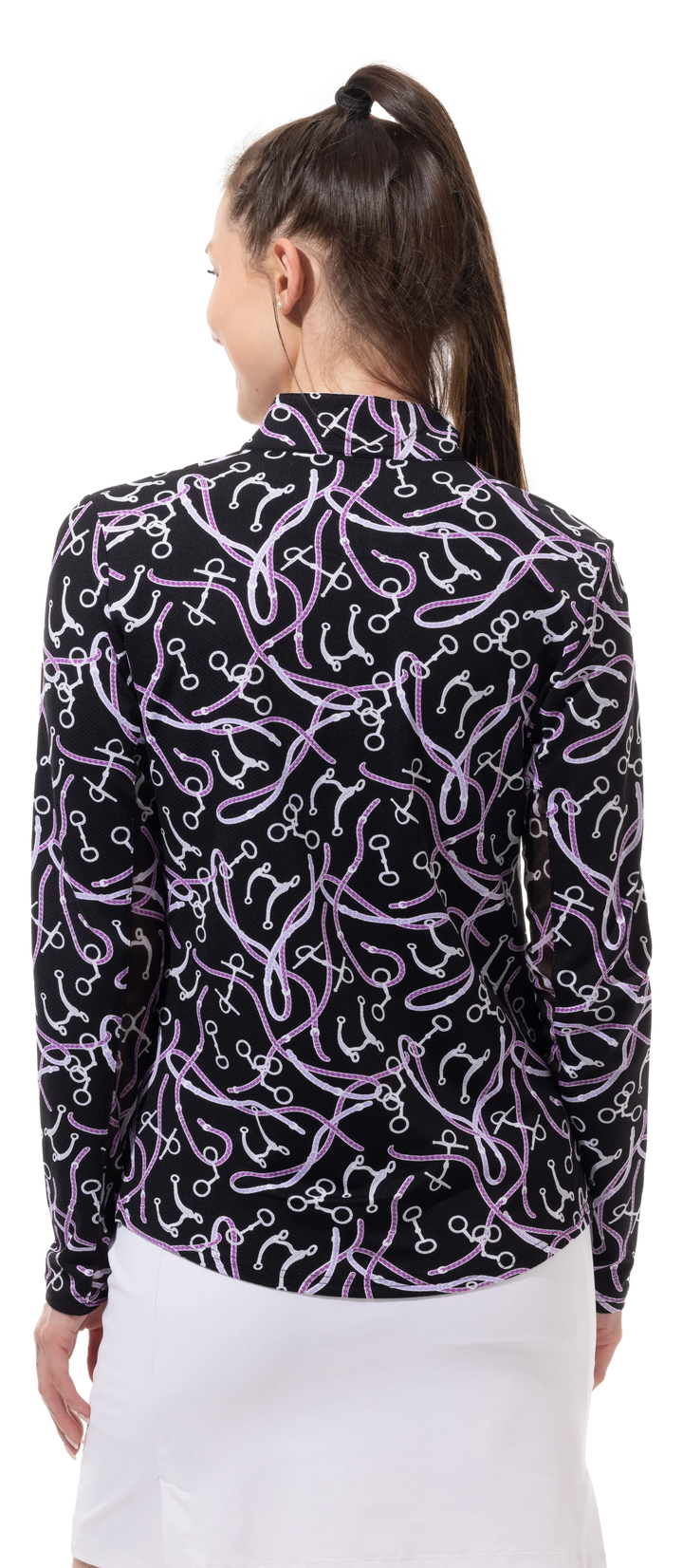 SanSoleil SolTek Lux Long Sleeve Print Mock Top - Free Rein Black - Skorzie