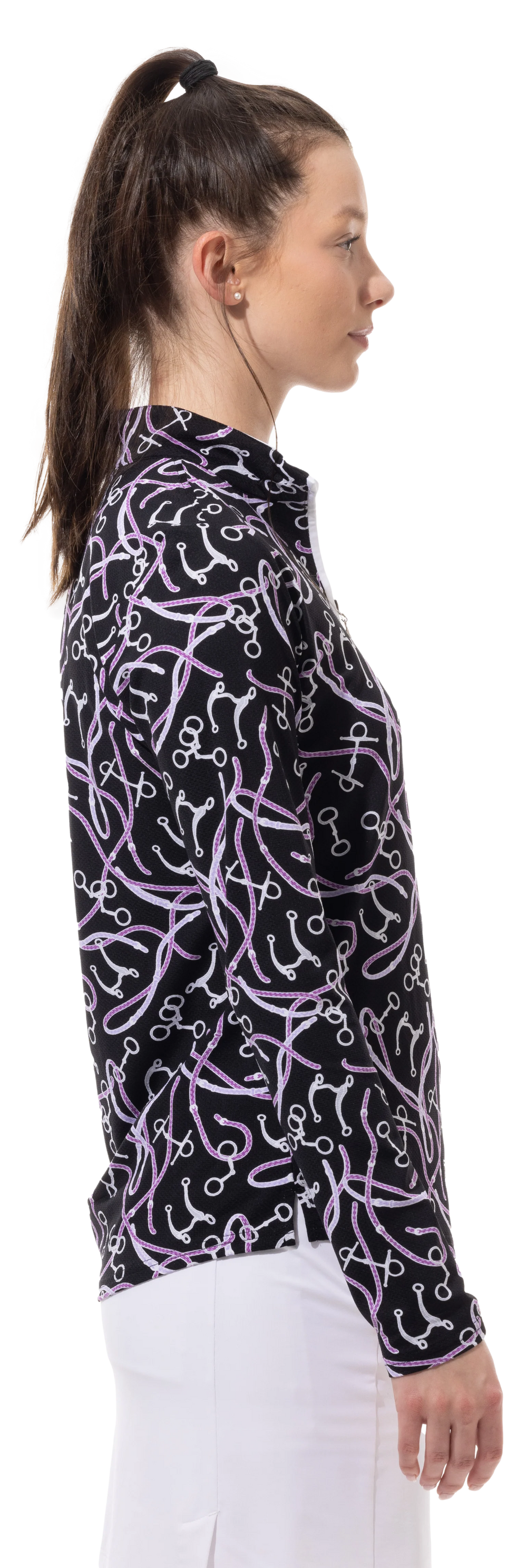 SanSoleil SolTek Lux Long Sleeve Print Mock Top - Free Rein Black - Skorzie