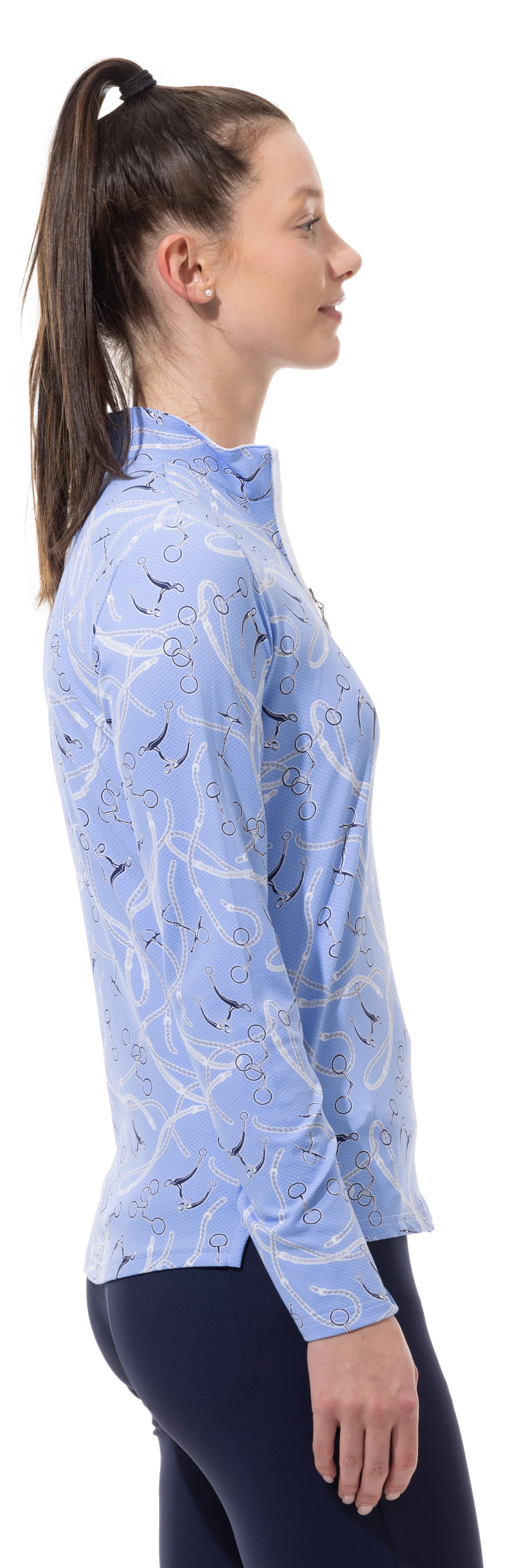 SanSoleil SolTek Lux Long Sleeve Print Mock Top - Free Rein Blue - Skorzie