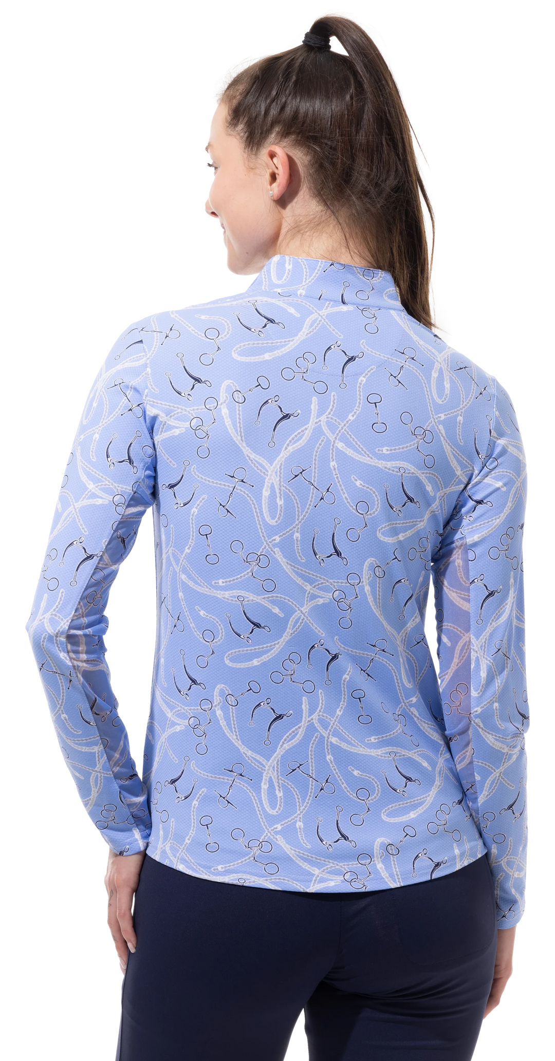 SanSoleil SolTek Lux Long Sleeve Print Mock Top - Free Rein Blue - Skorzie