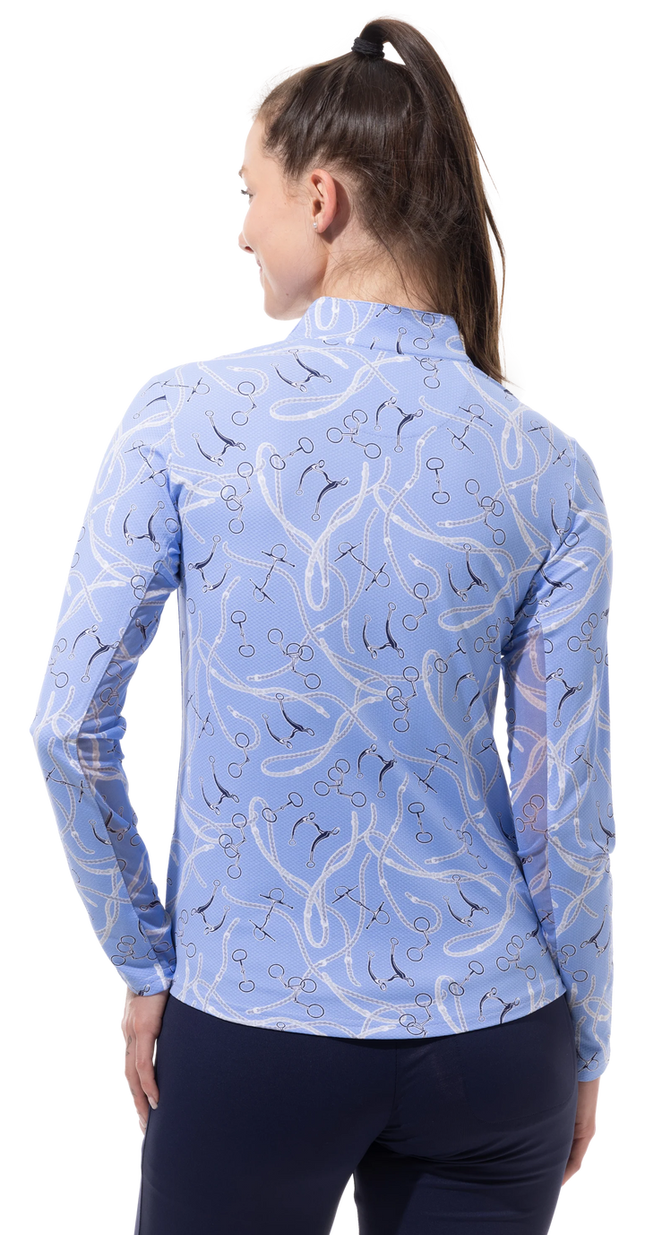 SanSoleil SolTek Lux Long Sleeve Print Mock Top - Free Rein Blue - Skorzie