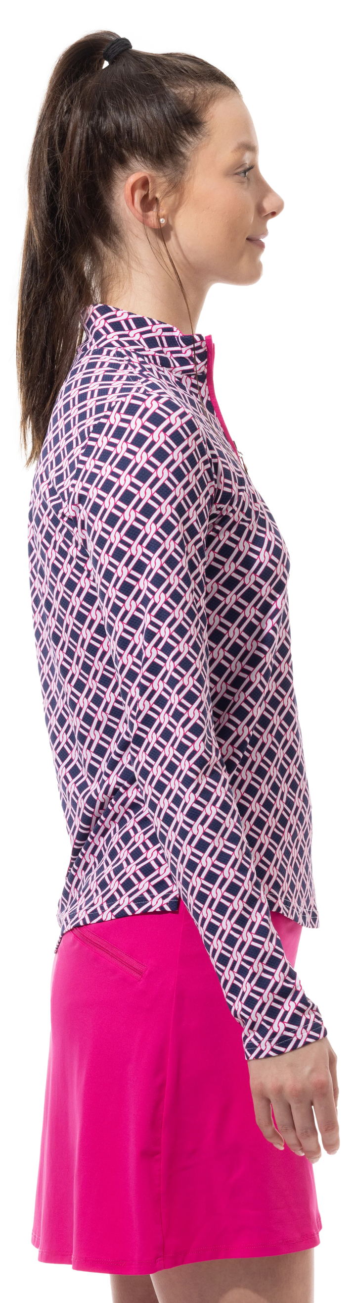 SanSoleil SolTek Lux Print Mock Top - Pinnacle Navy/Fuchsia - Skorzie