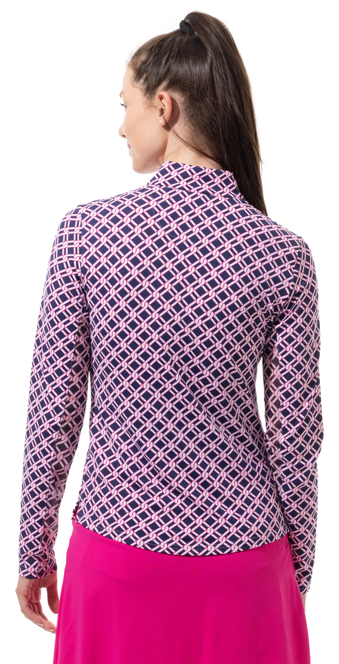 SanSoleil SolTek Lux Print Mock Top - Pinnacle Navy/Fuchsia - Skorzie