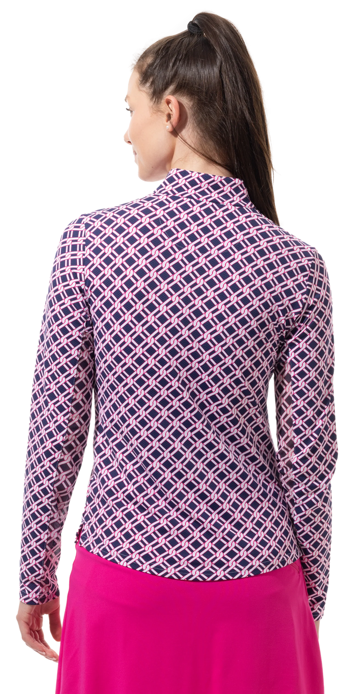 SanSoleil SolTek Lux Print Mock Top - Pinnacle Navy/Fuchsia - Skorzie